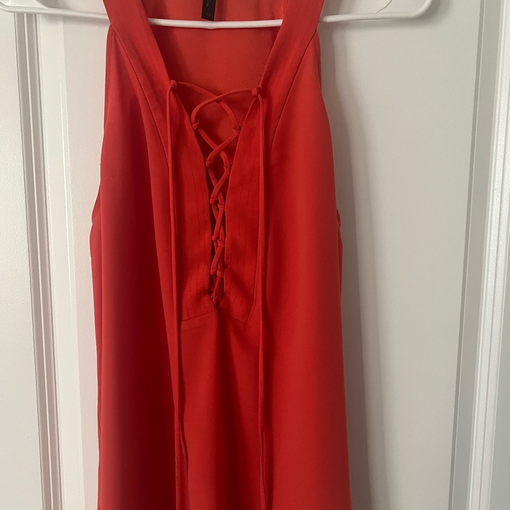 Red Lace-Up Sleeveless Top